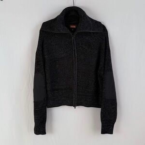 Bass Outdoor Black Knit Zip-Up Sweater with Elbow Patches